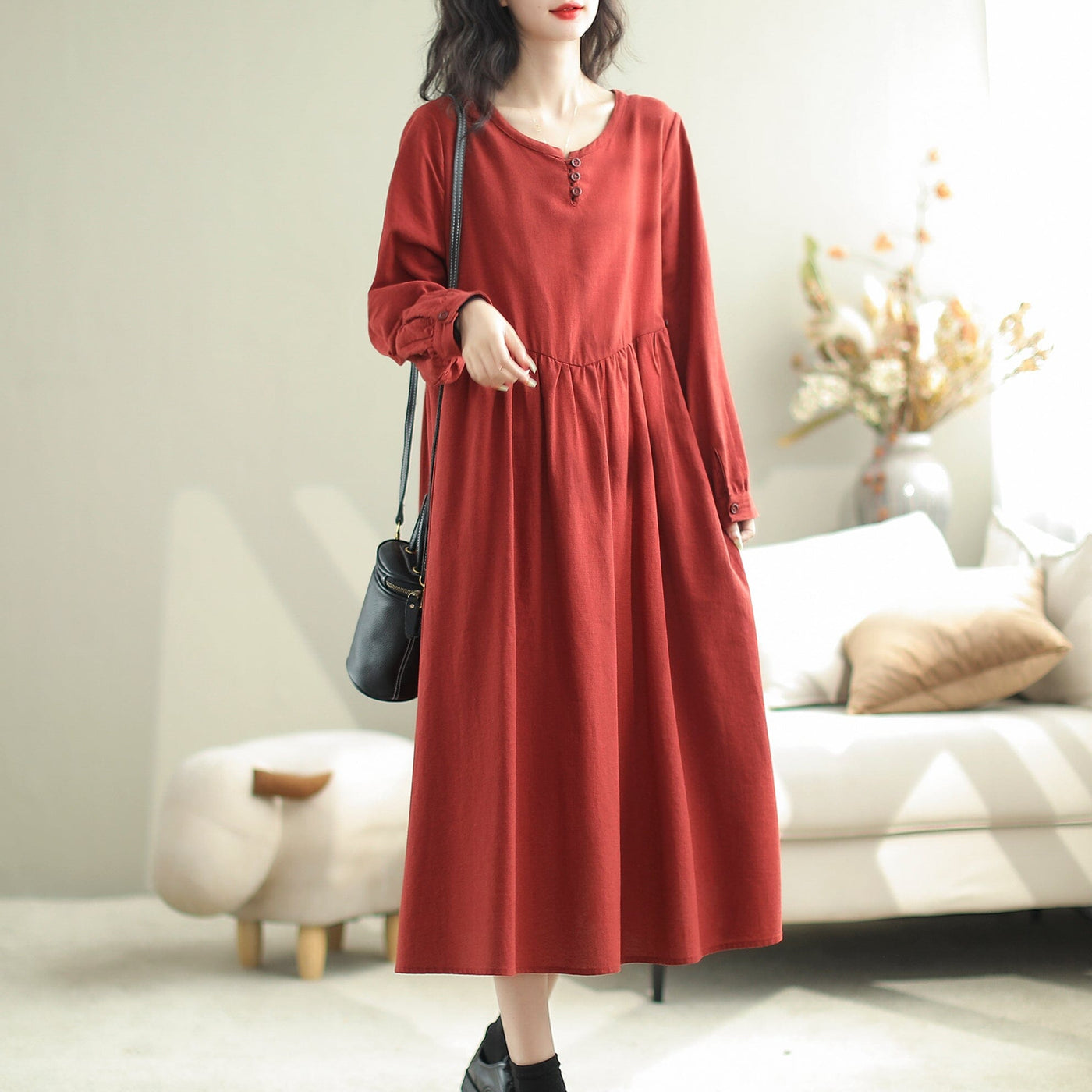 Autumn Casual Fashion Solid Loose A-Line Dress Oct 2023 New Arrival 