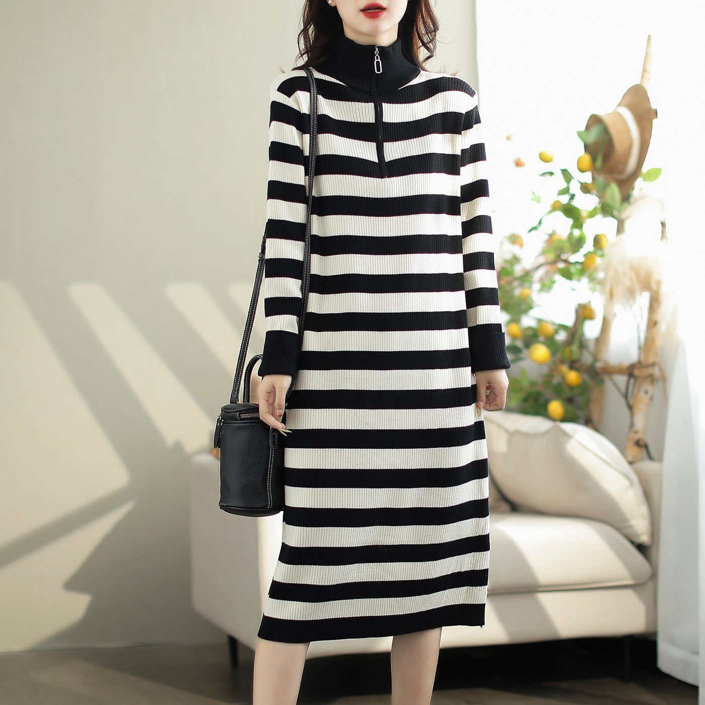 Autumn Casual Knitted Turtleneck Dress Oct 2023 New Arrival 