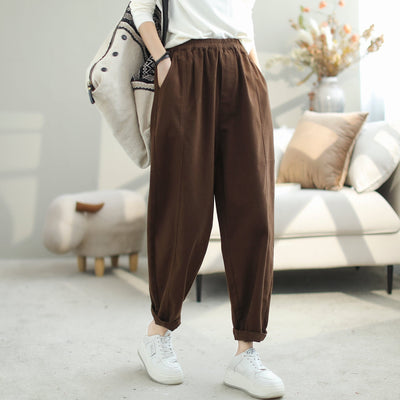 Autumn Casual Loose Solid Cotton Harem Pants Oct 2023 New Arrival 