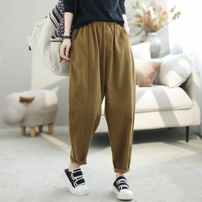 Autumn Casual Loose Solid Cotton Harem Pants Oct 2023 New Arrival 