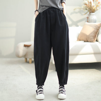 Autumn Casual Loose Solid Cotton Harem Pants Oct 2023 New Arrival One Size Black 
