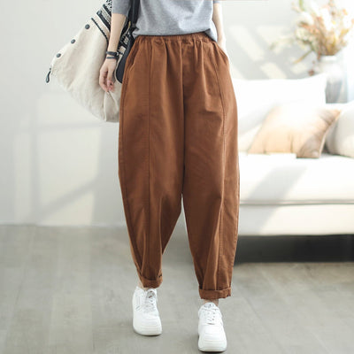 Autumn Casual Loose Solid Cotton Harem Pants Oct 2023 New Arrival One Size Caramel 