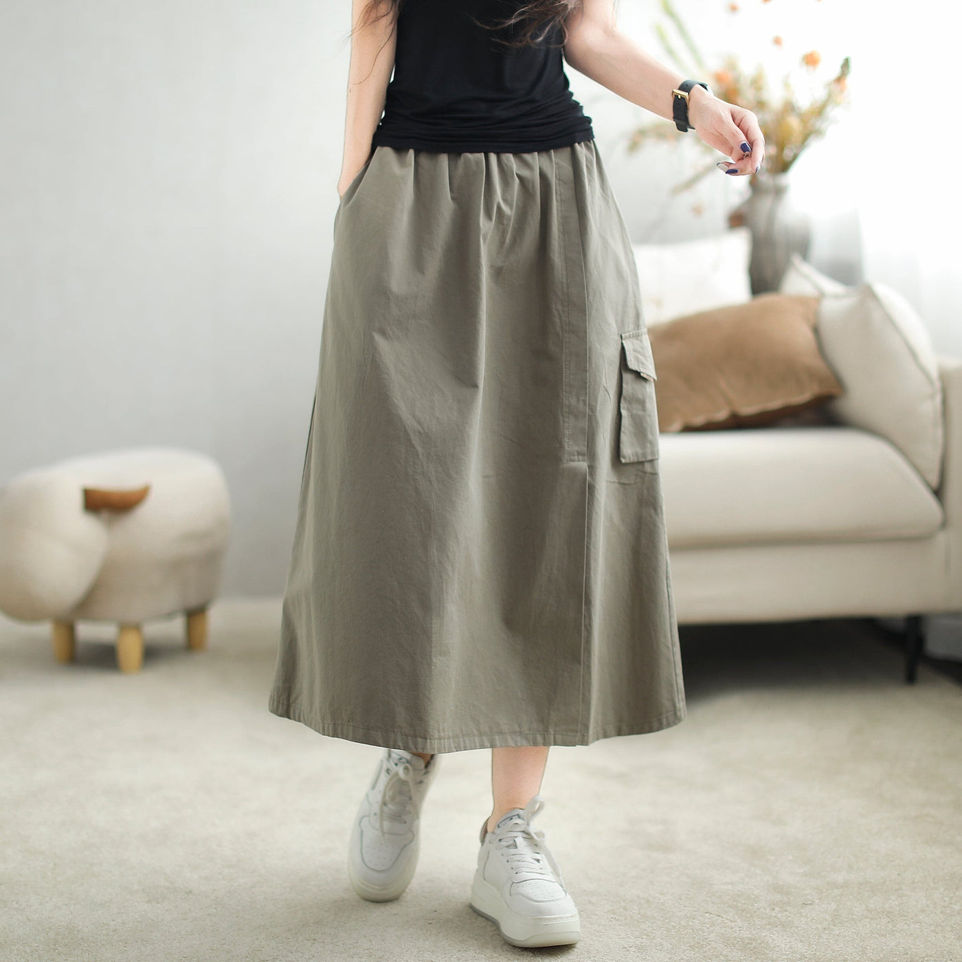 Autumn Casual Minimalist Cotton A-Line Skirt