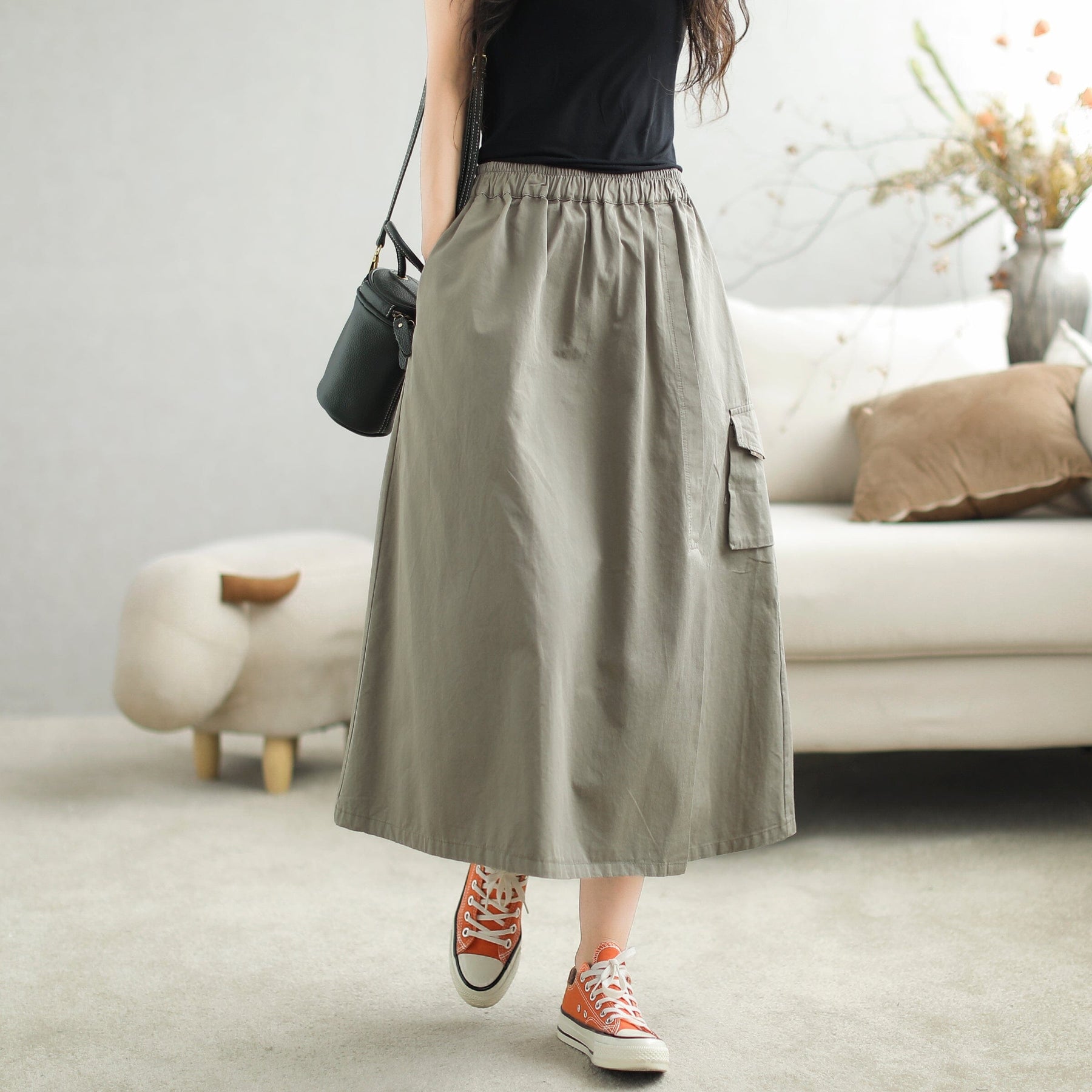Autumn Casual Minimalist Cotton A-Line Skirt – Babakud