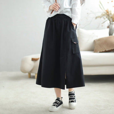 Autumn Casual Minimalist Cotton A-Line Skirt