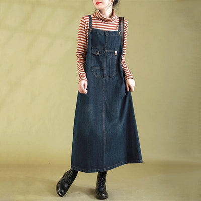 Autumn Casual Retro Strap Denim Dress Sep 2023 New Arrival 