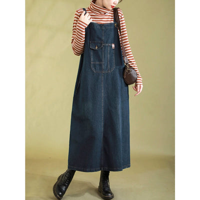 Autumn Casual Retro Strap Denim Dress Sep 2023 New Arrival 