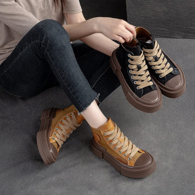 Autumn Casual Stylish Leather Patchwork Thick Soled Boots