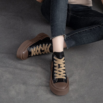 Autumn Casual Stylish Leather Patchwork Thick Soled Boots