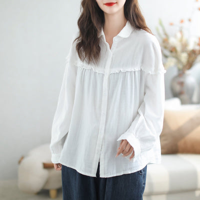 Autumn Casual Stylish Patchwork Ruffle Loose Blouse Sep 2023 New Arrival 