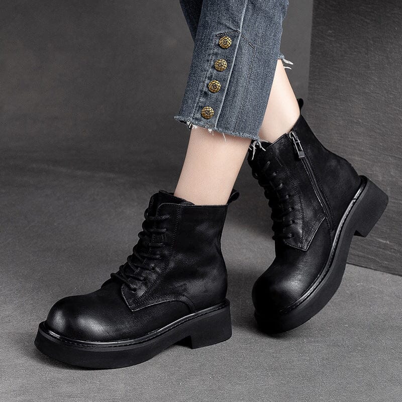 Autumn Classic Retro Leather Thick Soled Boots