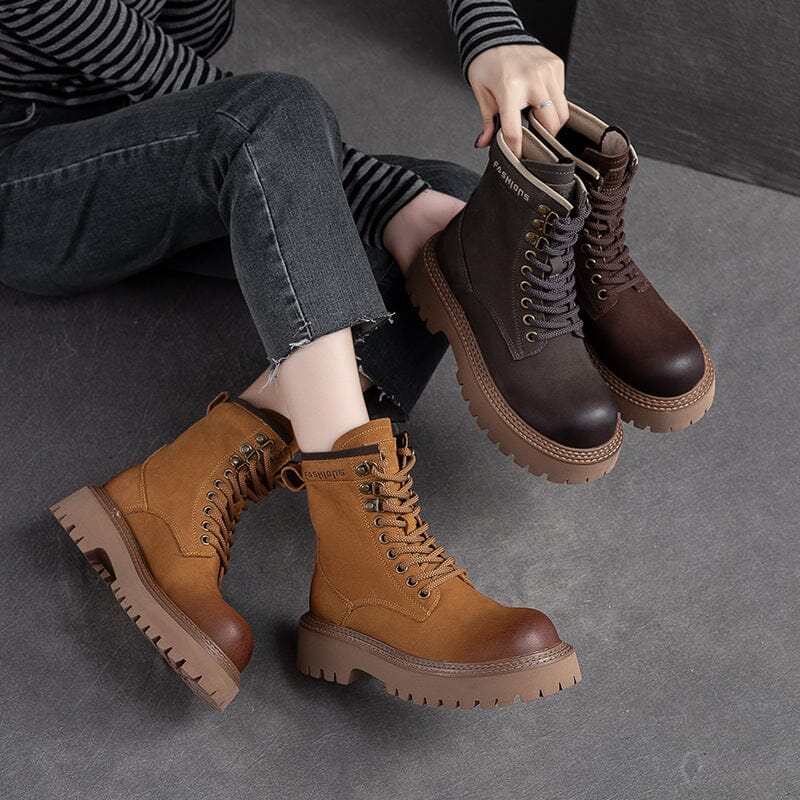 Autumn Cloassic Leather Lug Sole Combat Boots Sep 2023 New Arrival 