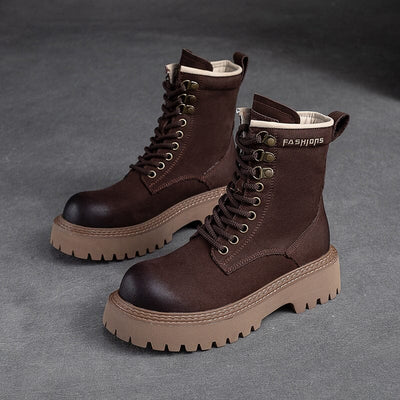 Autumn Classic Leather Lug Sole Combat Boots