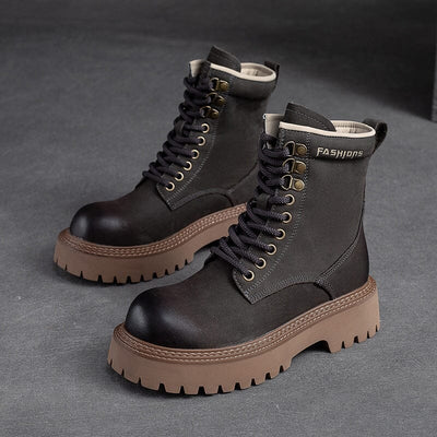 Autumn Cloassic Leather Lug Sole Combat Boots Sep 2023 New Arrival Gray 35 
