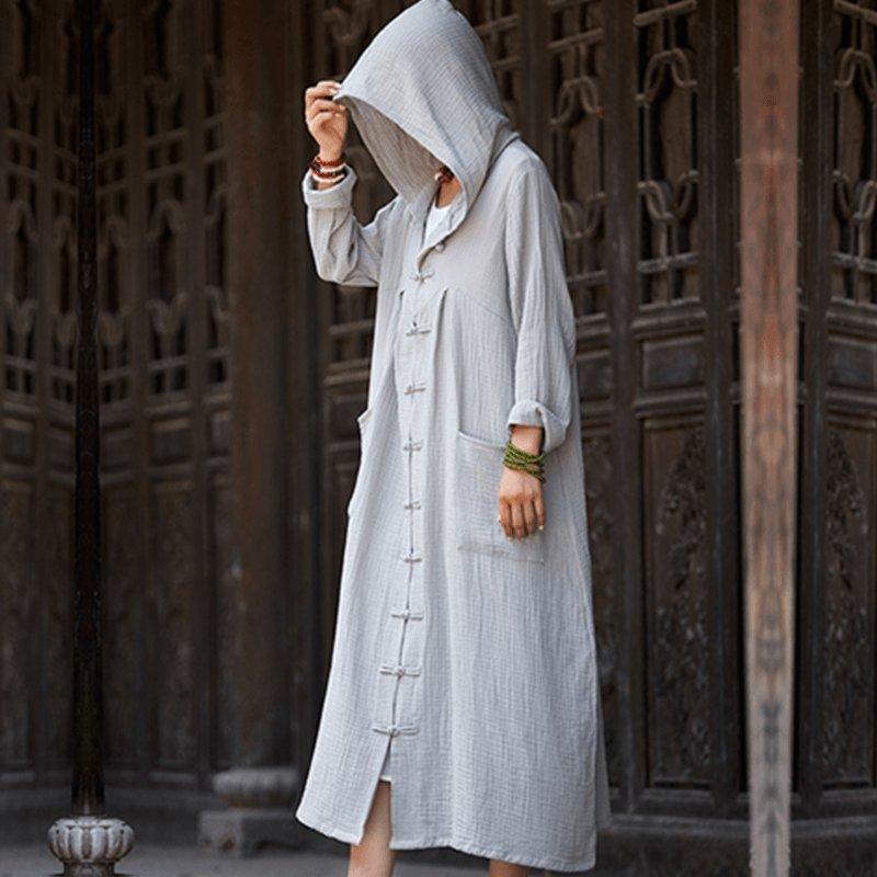 Autumn Cotton And Linen Retro Loose Cardigan Hooded Coat - Babakud