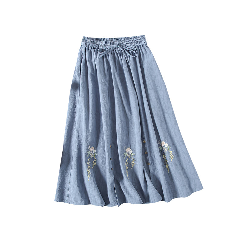 Autumn Cotton Linen Retro Embroidery Loose Skirt Oct 2022 New Arrival 