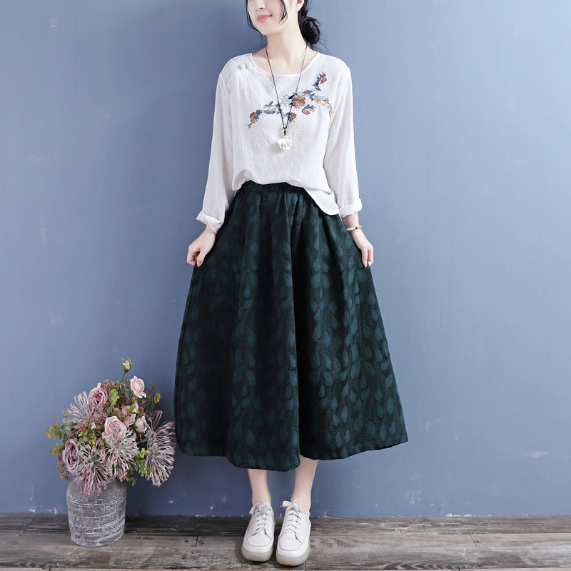 Autumn Cotton Linen Retro Floral Skirt Oct 2022 New Arrival 