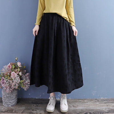 Autumn Cotton Linen Retro Floral Skirt Oct 2022 New Arrival One Size Black 