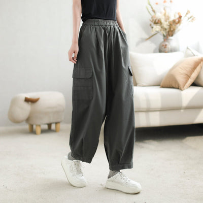 Autumn Cotton Loose Solid Casual Harem Pants Sep 2023 New Arrival One Size Gray 