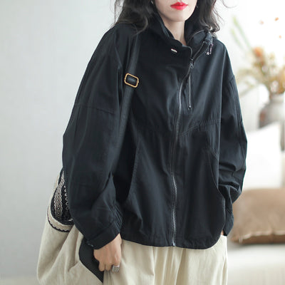 Autumn Fashion Casual Loose Cotton Hooded Jacket Aug 2023 New Arrival One Size Black 