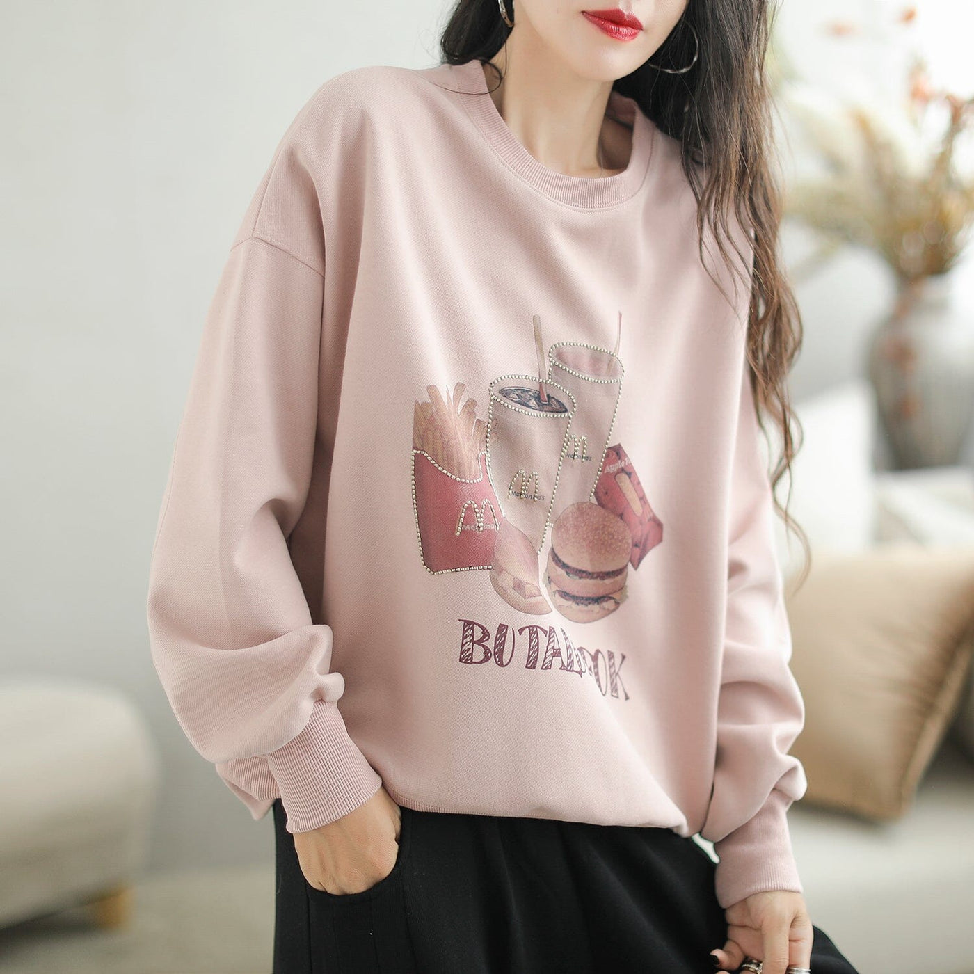 Autumn Fashion Print Casual Loose Cotton Sweater