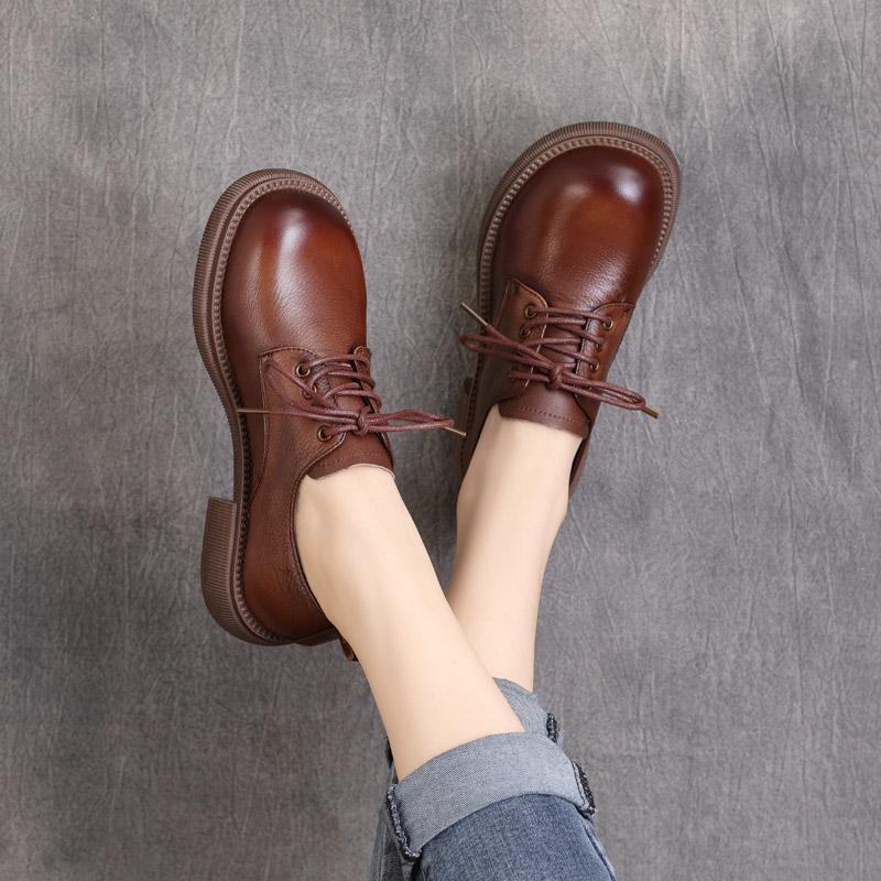Autumn Leather Round Head Casual Shoes Aug 2021 New-Arrival 35 Brown 