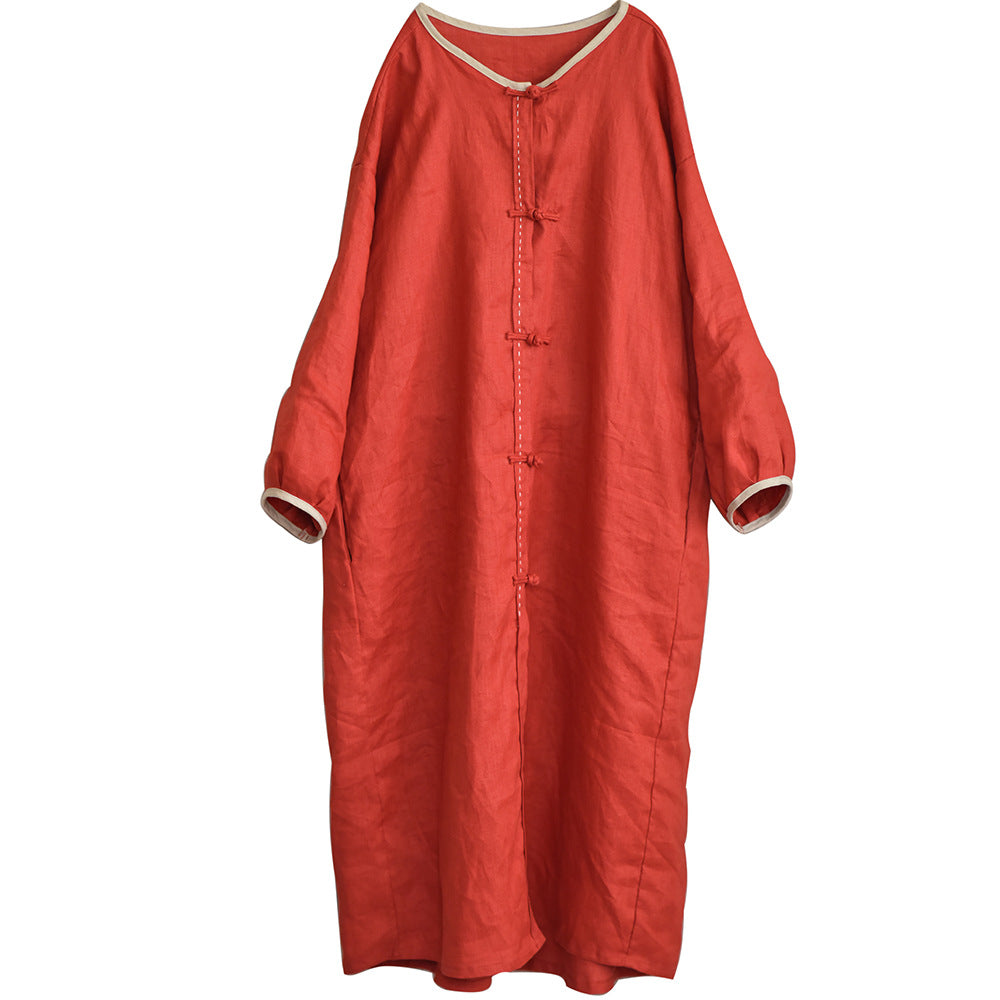 Autumn Long Sleeve Retro Cotton Linen Loose Dress Aug 2022 New Arrival 