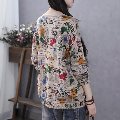 Autumn Long Sleeve Vintage Letter Print Sweater July 2020-New Arrival 