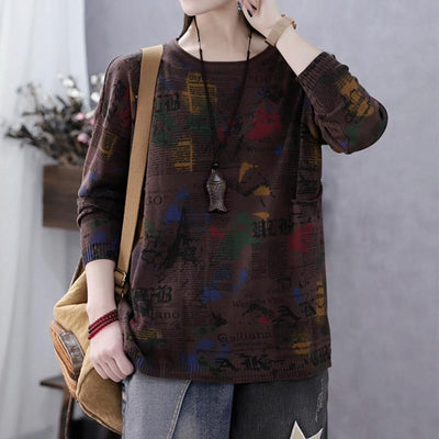 Autumn Long Sleeve Vintage Letter Print Sweater July 2020-New Arrival One Size Coffee 