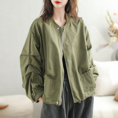 Autumn Loose Casual Patchwork Solid Jacket Sep 2023 New Arrival One Size Green 