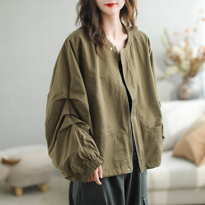 Autumn Loose Casual Patchwork Solid Jacket Sep 2023 New Arrival One Size Khaki 