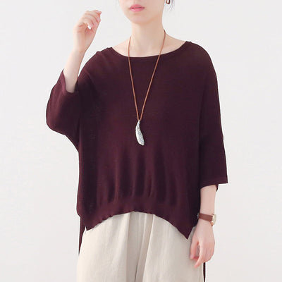 Autumn Loose Cotton Linen Knitted Sweater Aug 2022 New Arrival One Size Red 
