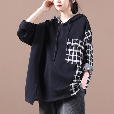 Autumn Loose Large Size Stitching Hooded Sweater Nov 2020-New Arrival One Size Black 