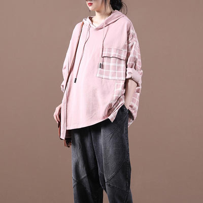 Autumn Loose Large Size Stitching Hooded Sweater Nov 2020-New Arrival One Size Pink 