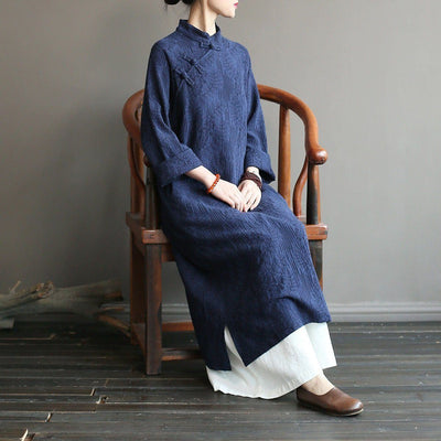 Autumn Loose Literary Vintage Linen Maxi Dress