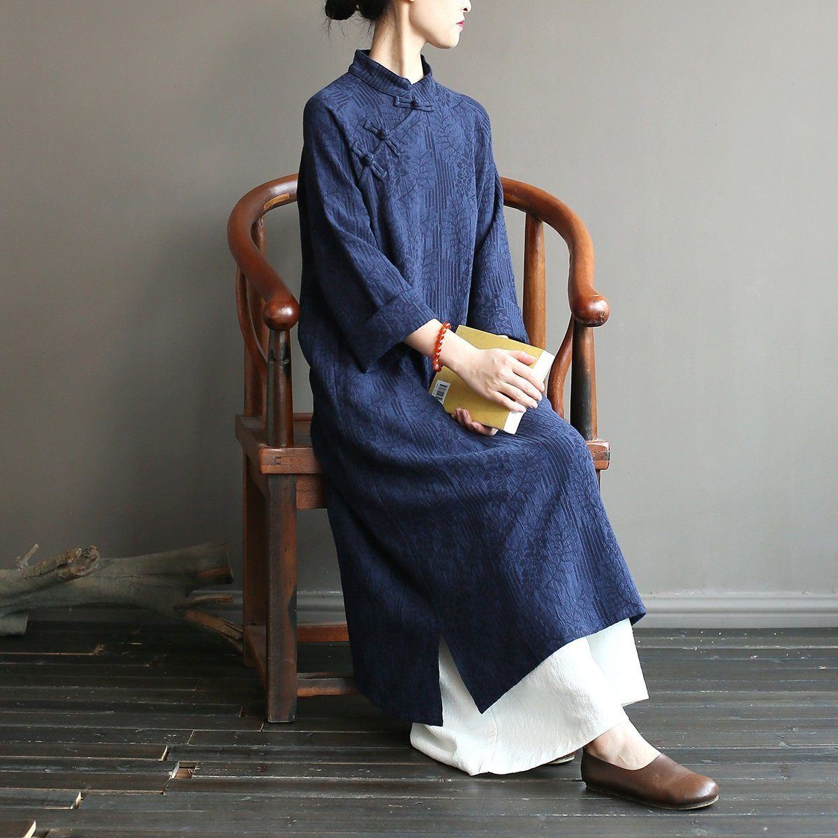 Autumn Loose Literary Vintage Linen Maxi Dress