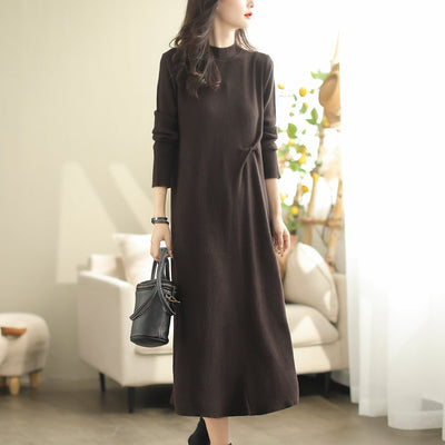 Autumn Minimalist Cotton Casual Dress Oct 2023 New Arrival One Size Coffee 