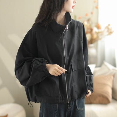 Autumn Minimalist Loose Solid Casual Jacket Oct 2023 New Arrival One Size Black 