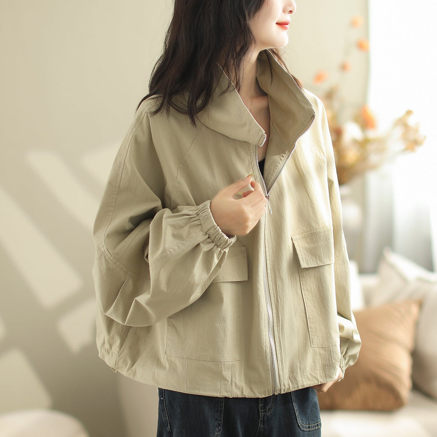 Autumn Minimalist Loose Solid Casual Jacket Oct 2023 New Arrival One Size Coffee 