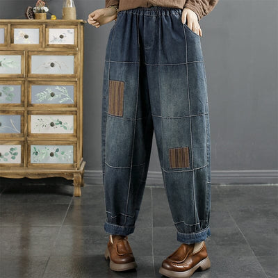 Autumn Minimalist Patchwork Loose Jeans Aug 2023 New Arrival Blue One Size 