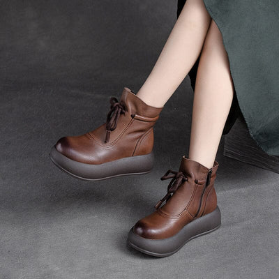 Autumn Minimalist Retro Casual Leather Platform Boots