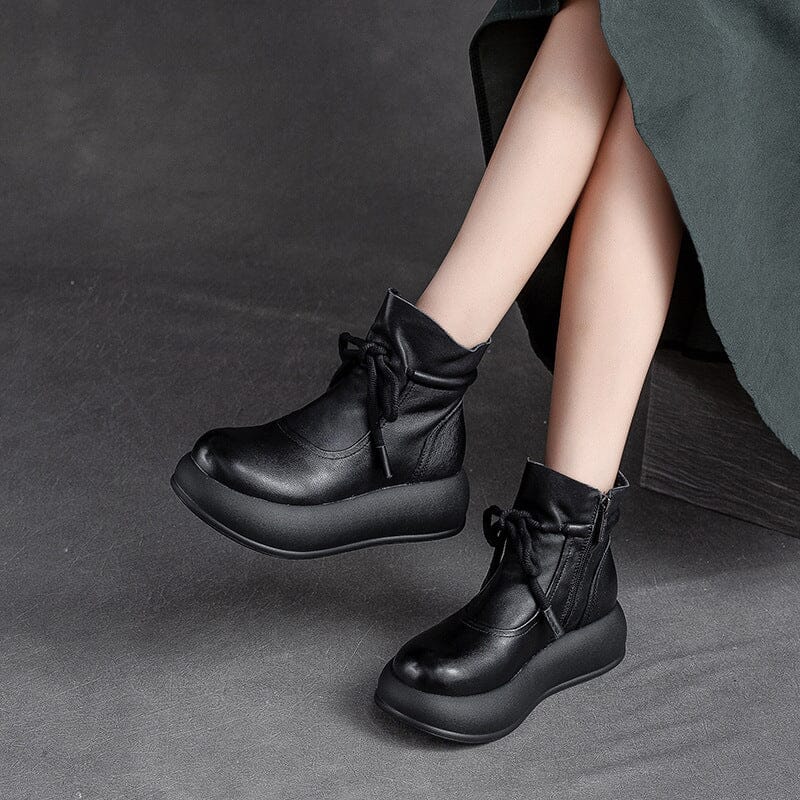 Autumn Minimalist Retro Casual Leather Platform Boots