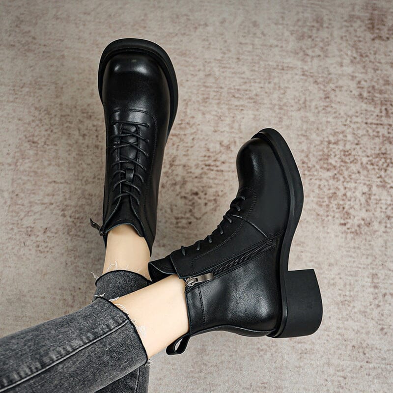 Autumn Minimalist Retro Leather Chunky Heel Boots Sep 2023 New Arrival 