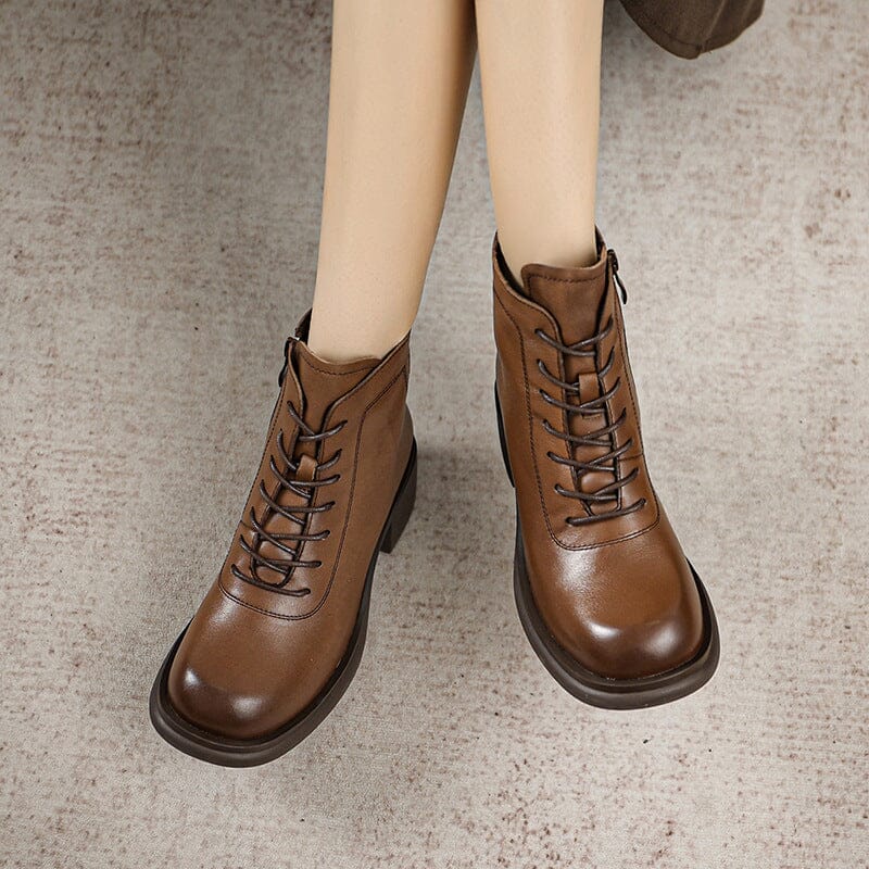 Autumn Minimalist Retro Leather Chunky Heel Boots