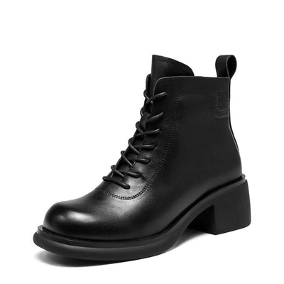 Autumn Minimalist Retro Leather Chunky Heel Boots Sep 2023 New Arrival Black 35 