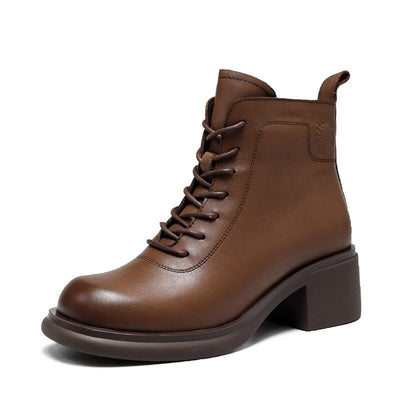 Autumn Minimalist Retro Leather Chunky Heel Boots Sep 2023 New Arrival Brown 35 