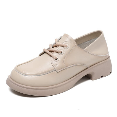 Autumn Minimalist Retro Solid Leather Casual Shoes Oct 2023 New Arrival Beige 35 