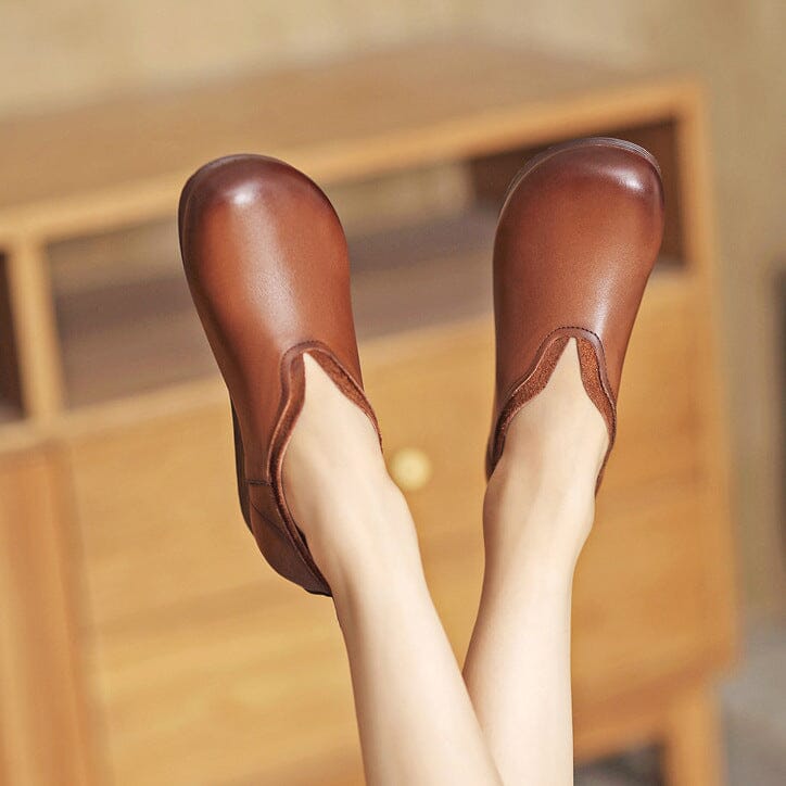 Autumn Minimalist Retro Solid Leather Flat Casual Shoes Aug 2023 New Arrival 
