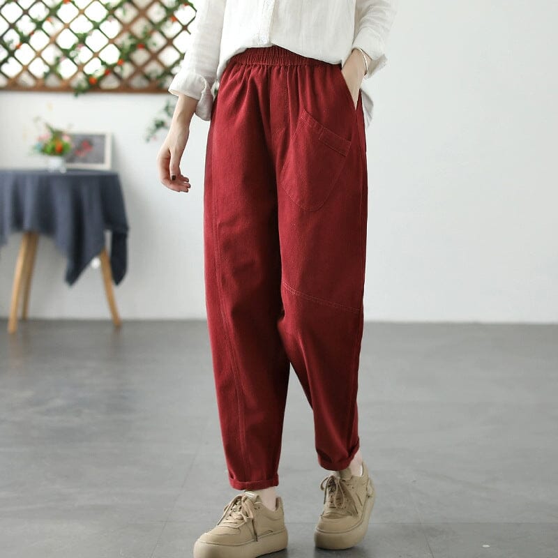 Autumn Minimalist Solid Casual Harem Pants Aug 2023 New Arrival Red M 
