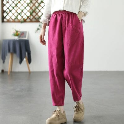 Autumn Minimalist Solid Casual Harem Pants Aug 2023 New Arrival Rose Red M 